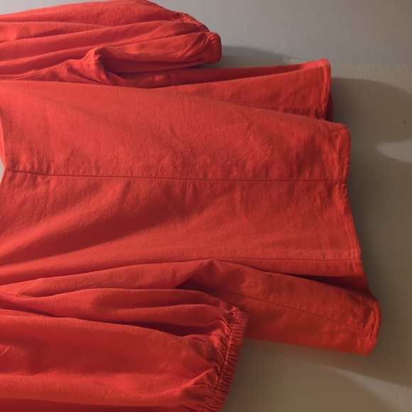 H&M Vibrant Orange Linen Blend Puff Short Sleeve Top Blouse- S - Picture 9 of 12